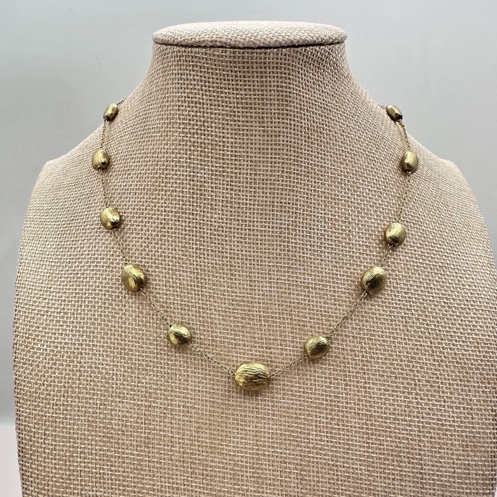 Vintage Y2K Gold Tone Textured Beaded Station Chain Minimalist Women's Jewelry